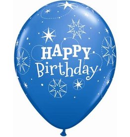 11" Birthday Sparkle Dark Blue & Robin's Egg Blue Balloon (Without Helium)