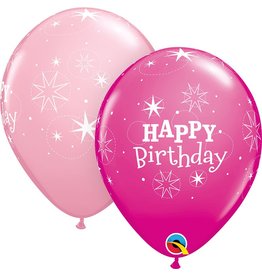 11" Birthday Sparkle Pink & Wild Berry Balloon (Without Helium)