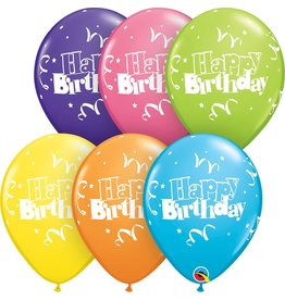 11" Birthday Streamers & Stars Balloon (Without Helium)