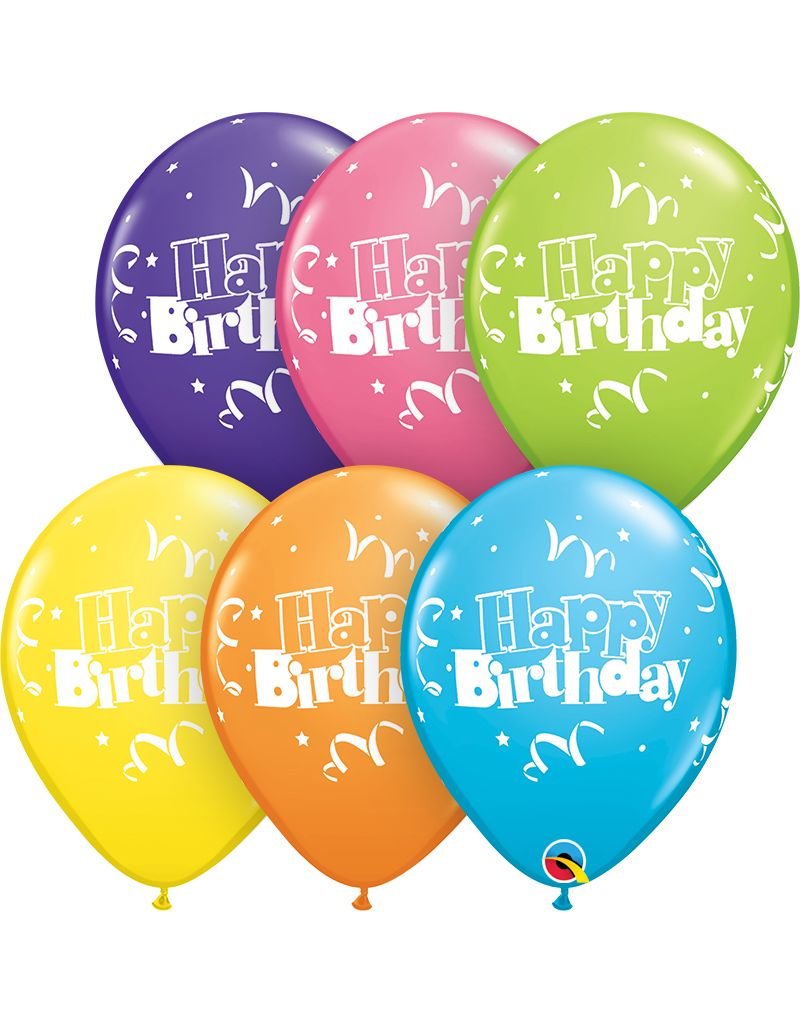 11" Birthday Streamers & Stars Balloon (Without Helium)