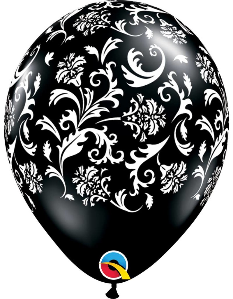 11" Onyx Black Damask Balloon (Without Helium)