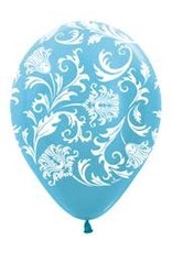 11" Pearl Caribbean Blue Damask Balloon (Without Helium)