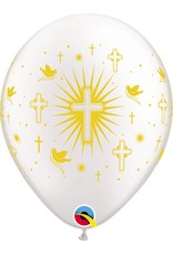 11" Gold Cross & Doves Balloon (Without Helium)