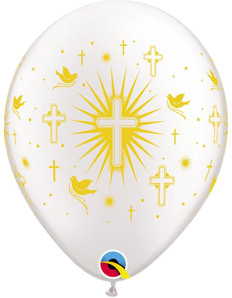 11" Gold Cross & Doves Balloon (Without Helium)