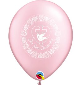 11" For Your Christening Pearl Pink Balloon (Without Helium)