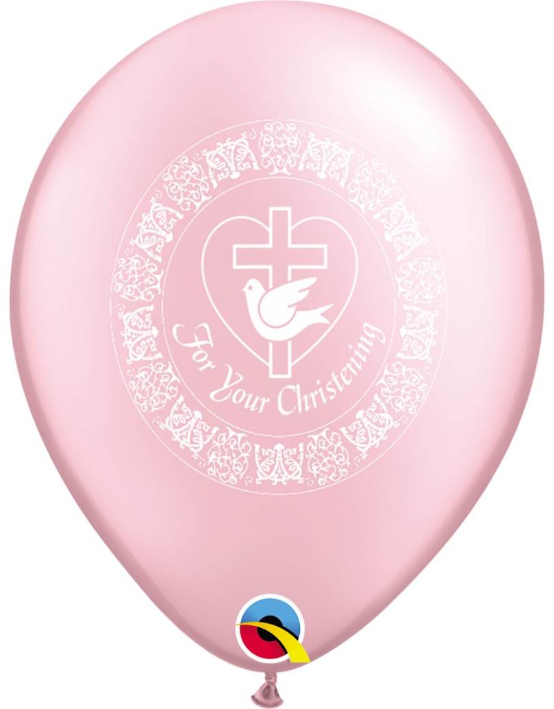 11" For Your Christening Pearl Pink Balloon (Without Helium)