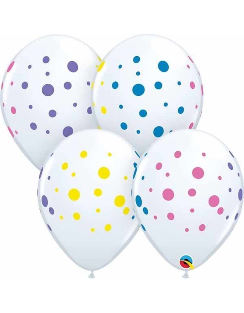 11" Colourful Dots White Balloons (Without Helium)