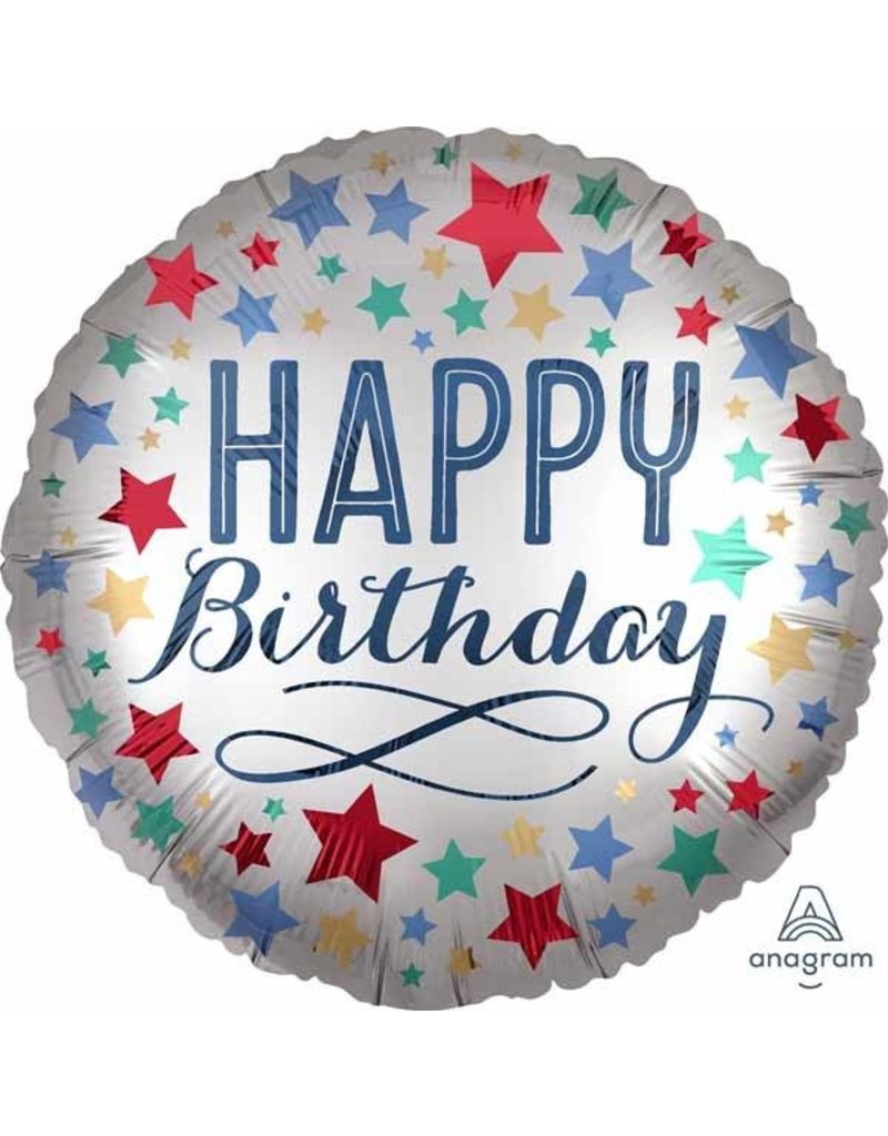 Birthday Satin W/Stars 18" Mylar Balloon
