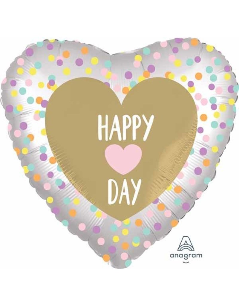 Happy Heart Day Satin 18" Heart Mylar Balloon