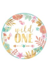 Boho Birthday Girl Round Metallic 7" Plates - 1st Birthday