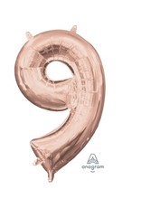 Air-Filled Number "9"-Rose Gold 14" Balloon (Will Not Float)