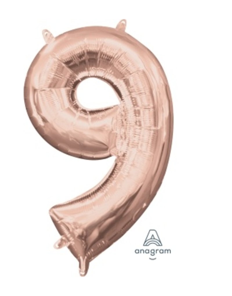 Air-Filled Number "9"-Rose Gold 14" Balloon (Will Not Float)