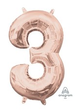 Air-Filled Number "3"- Rose Gold 14" Balloon (Will Not Float)