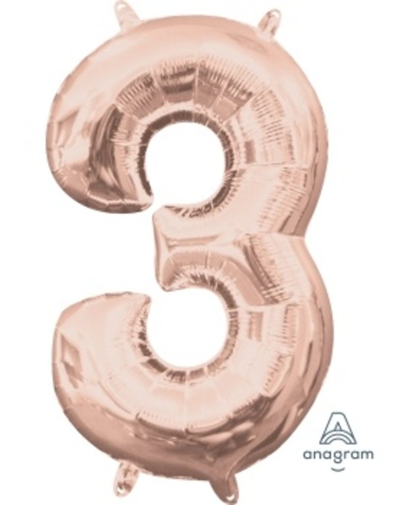 Air-Filled Number "3"- Rose Gold 14" Balloon (Will Not Float)