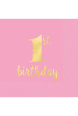 1st Birthday Premium Pink Hot Stamped Beverage Napkins (16)