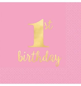 1st Birthday Premium Pink Hot Stamped Beverage Napkins (16)