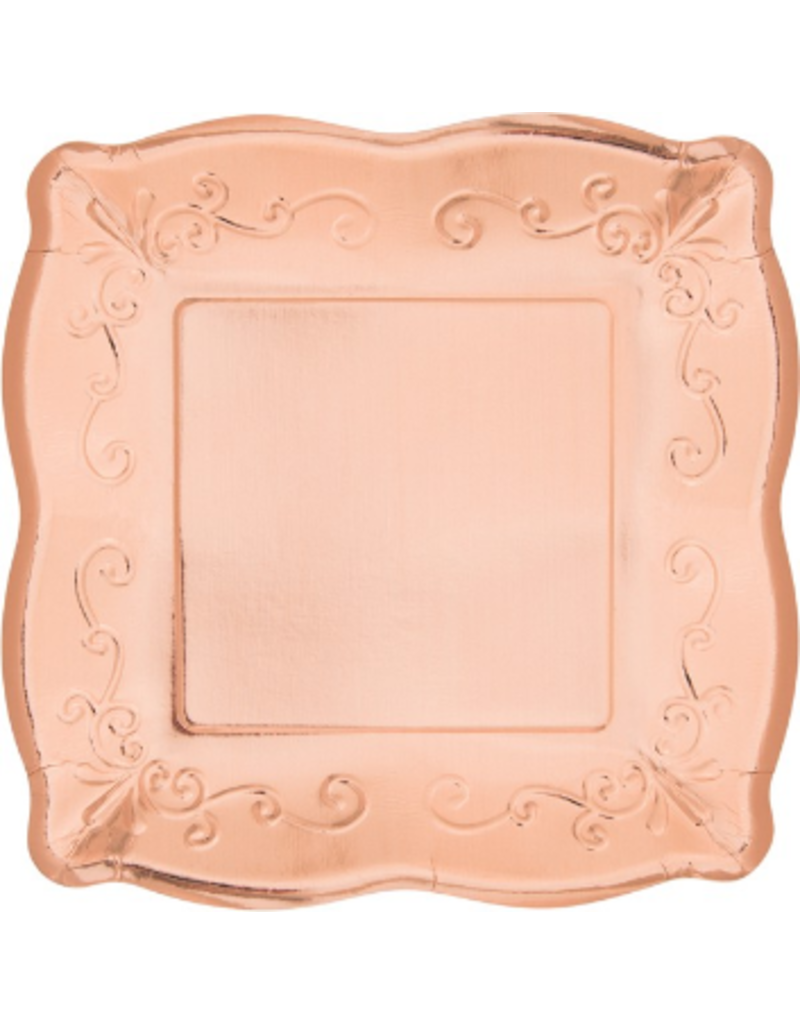 Rose Gold Embossed Square 7" Plate (8)