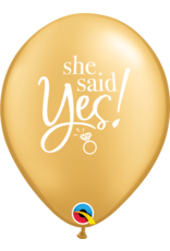 11" She Said Yes! Gold Latex Balloon ((Without Helium))