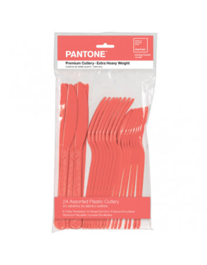 Pantone™ Living Coral Premium Heavy Weight Assorted Cutlery (24)