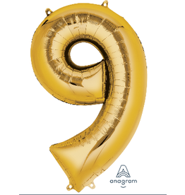 Gold #9 Number Shape Mylar 34" Balloon