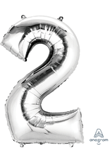 Silver #2 Number Shape Mylar 34" Balloon