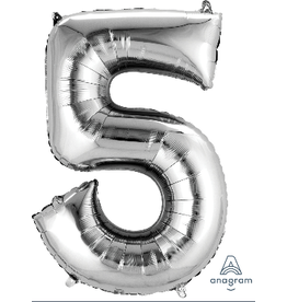 Silver #5 Number Shape Mylar 34" Balloon