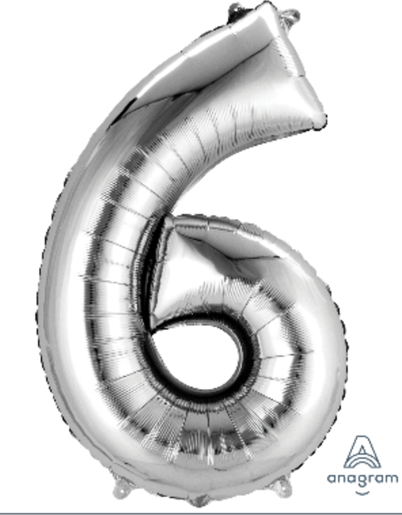 Silver #6 Number Shape Mylar 34" Balloon