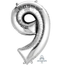 Silver #9 Number Shape Mylar 34" Balloon