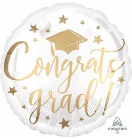 Congrats Grad White & Gold 18" Mylar Balloon