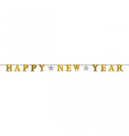 Happy New Year Ribbon Banner w/Glitter Paper Letters - Silver & Gold