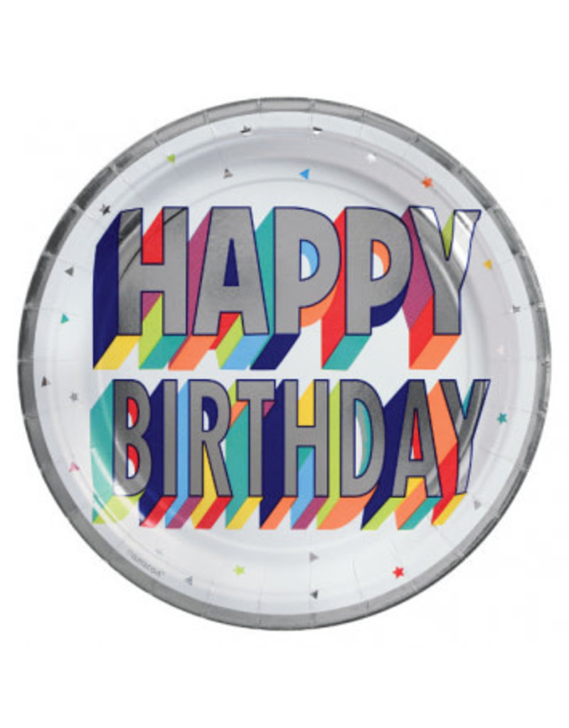 Here's To Your Birthday Metallic Round 9" Plates (8)