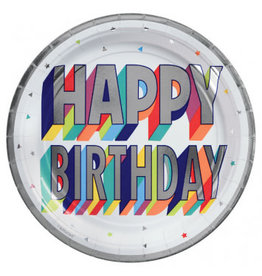 Here's To Your Birthday Round Metallic Plates, 7" (8)