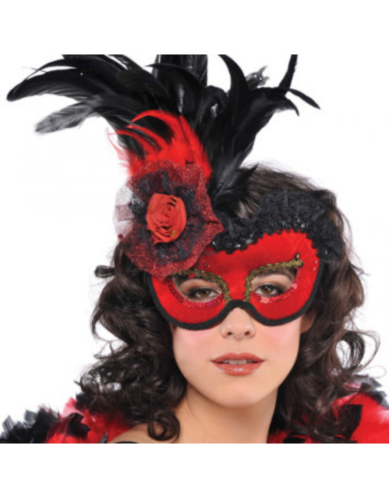 Red Lolita Feather Mask