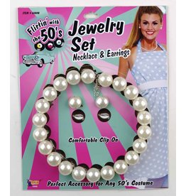 50's Pearl Necklace & Earrings