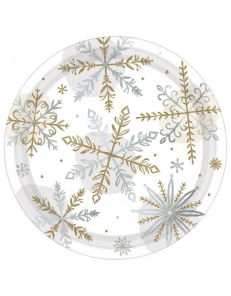 Shining Snow Round Metallic Plates, 7"