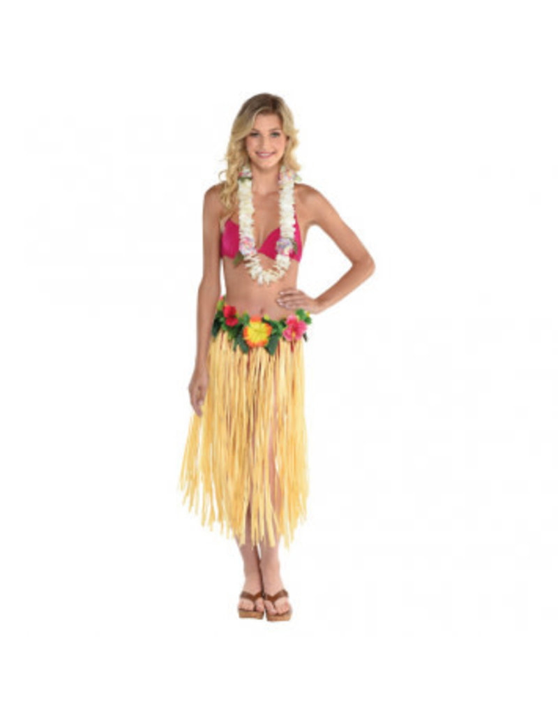 Raffia Grass Skirt w/Flowers - Adult