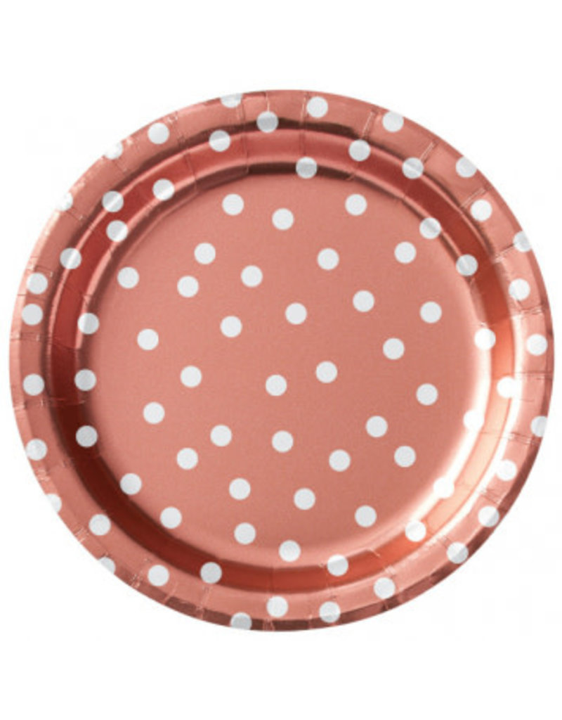 8 1/2" Round Plates Metallic Confetti Dot - Rose Gold