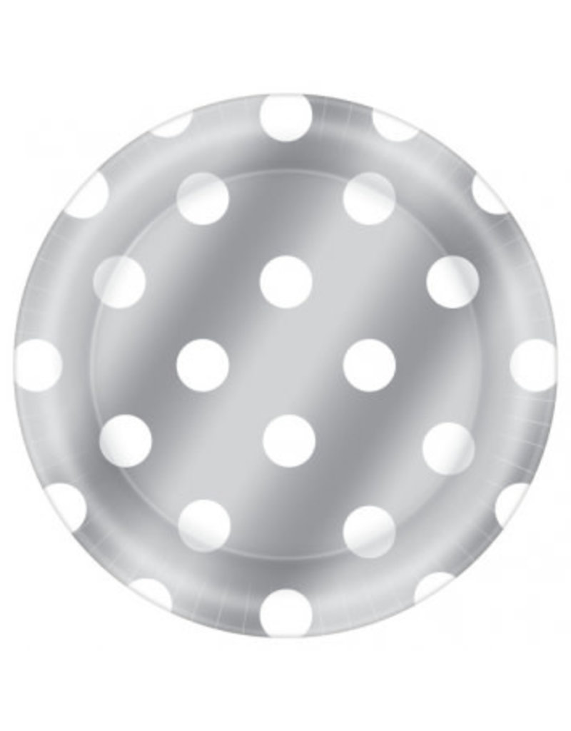 6 3/4" Round Plates Metallic Dot - Silver