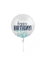 24" Happy Birthday Blue Printed Latex Balloon with Confetti