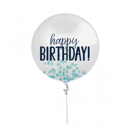 24" Happy Birthday Blue Printed Latex Balloon with Confetti