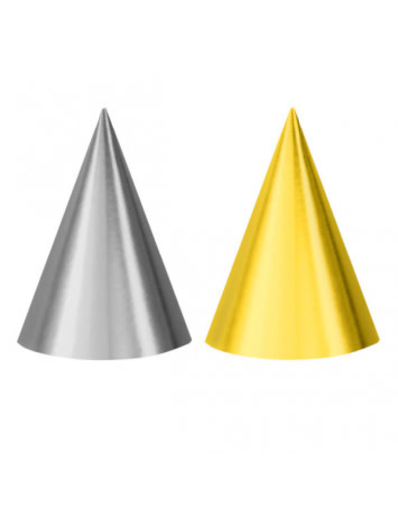 Silver & Gold Cone Party Hats (12)