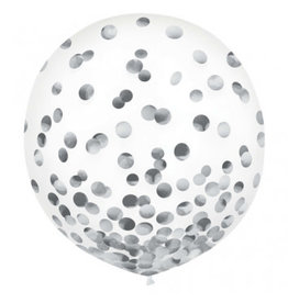 24" Latex Balloons w/ Confetti, -Silver Foil