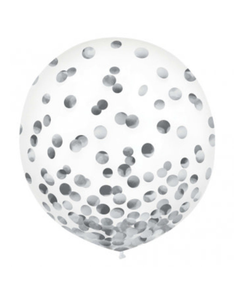 24" Latex Balloons w/ Confetti, -Silver Foil