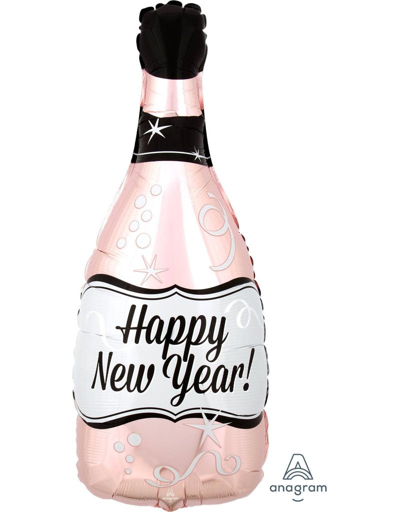 Happy New Year Rose Gold Bottle 26" Mylar Balloon