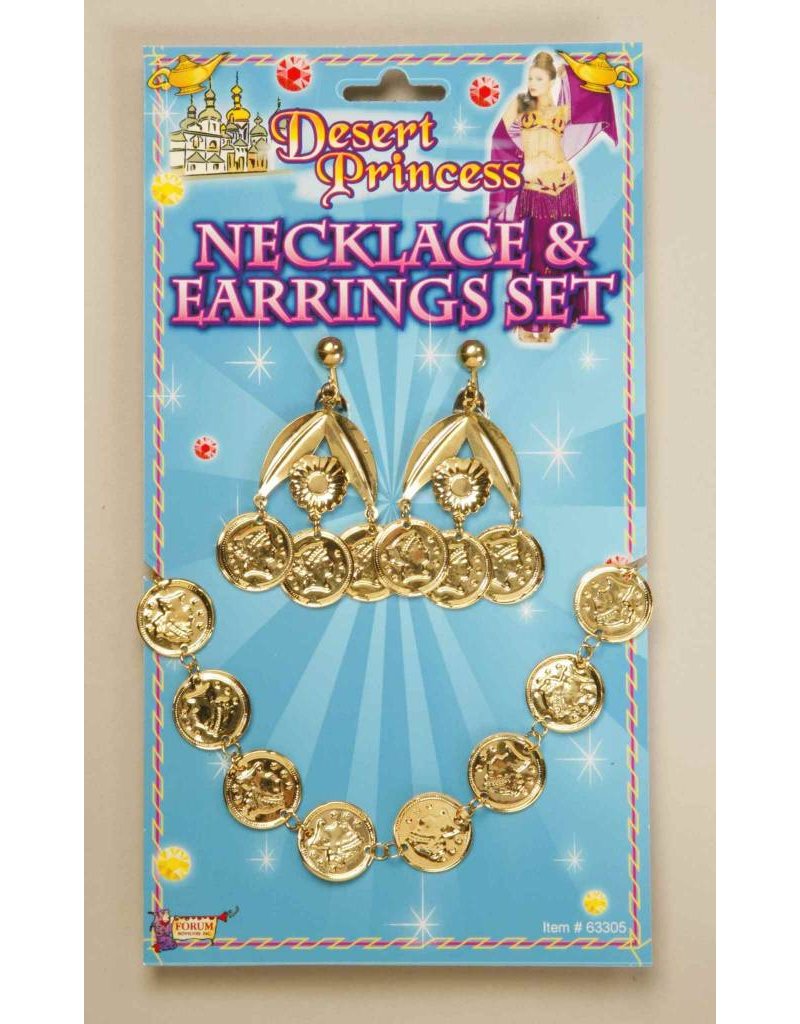 Gold Coin Earrings and Neckalce Set