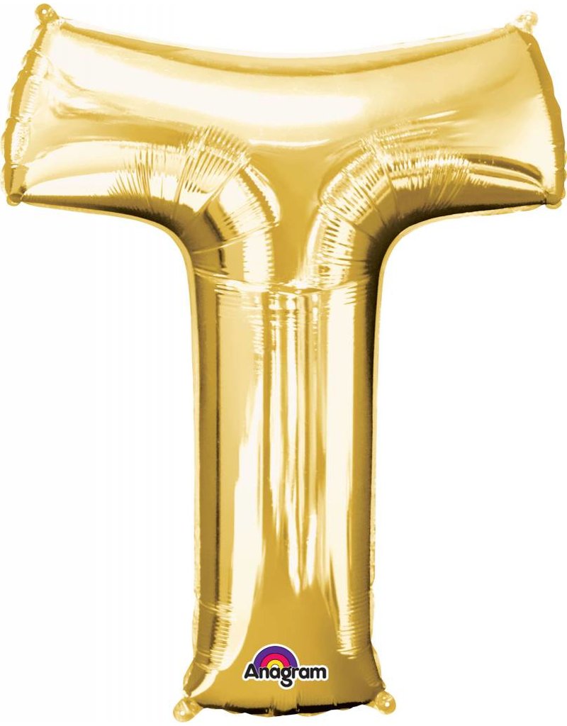Gold Letter T Mylar 34" Balloon