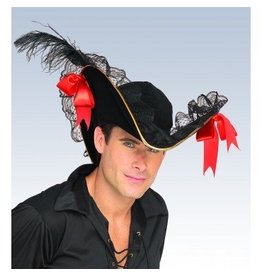 Black with Red Bow Buccaneer Hat