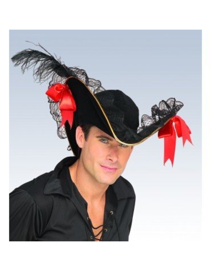 Black with Red Bow Buccaneer Hat