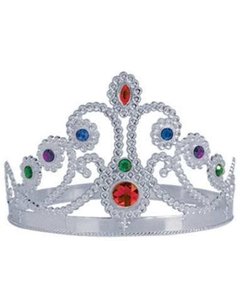 Silver Adjustable Jewel Plastic Queen Crown