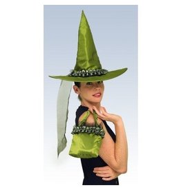 Green Skull Witch Hat w/Matching Bag